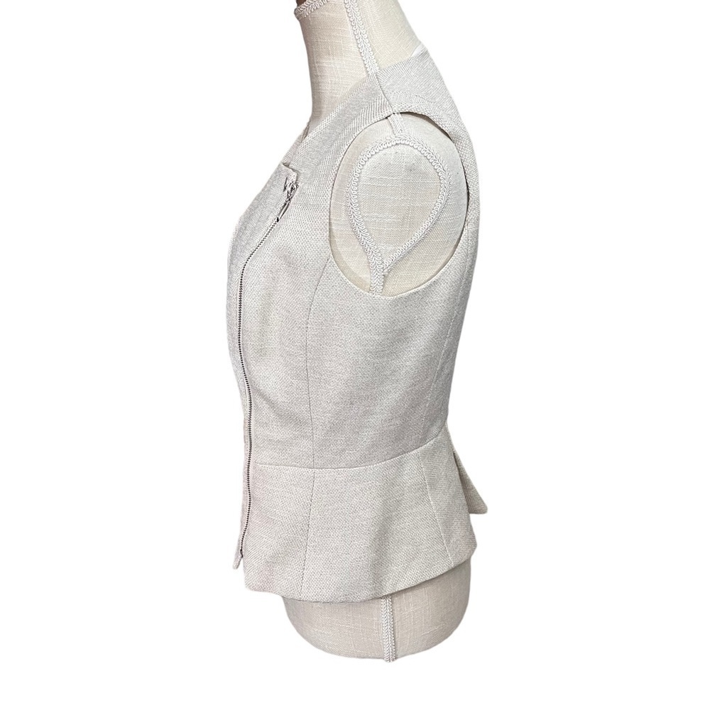 White House Black Market Beige Neutral Tweed Bodice Top Sz 4 Peplum Hem Full Zip - Picture 3 of 15